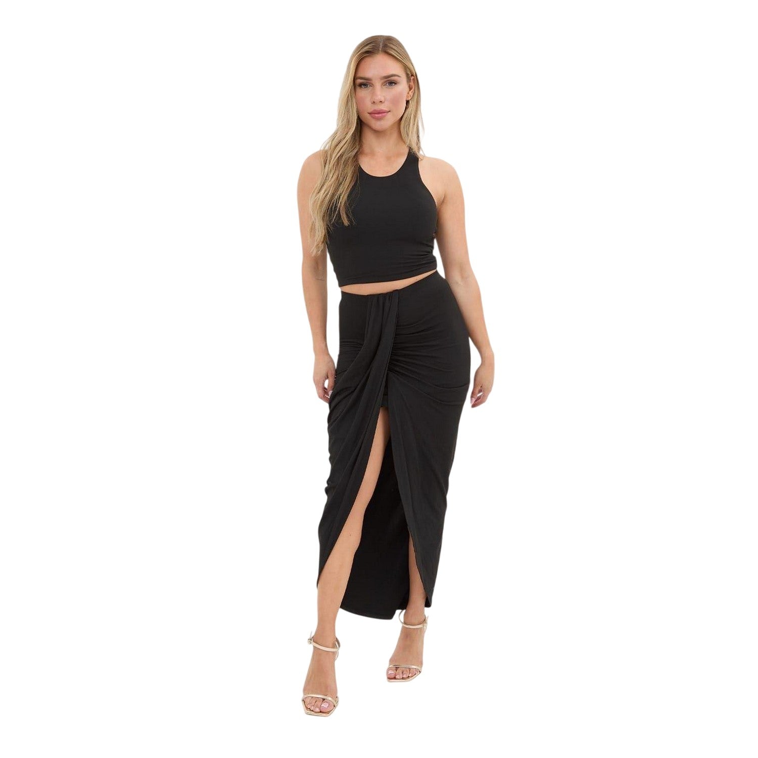 Black - Side - I Saw It First Womens-Ladies Twisted Knot Front Maxi Skirt