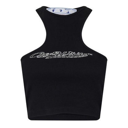 Black - Front - Off White Womens-Ladies Relaxed Fit Tank Top
