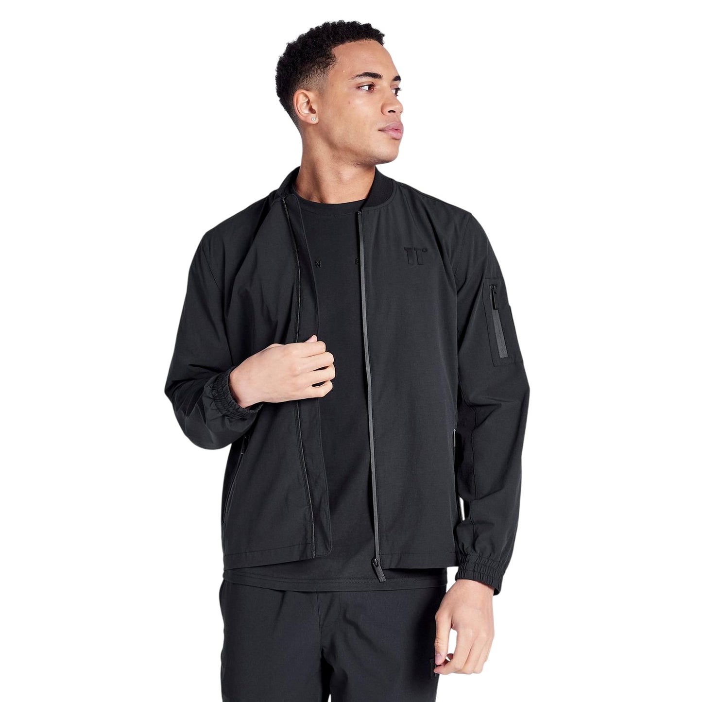 Black - Side - 11 Degrees Mens Krypton Logo Full Zip Bomber Jacket
