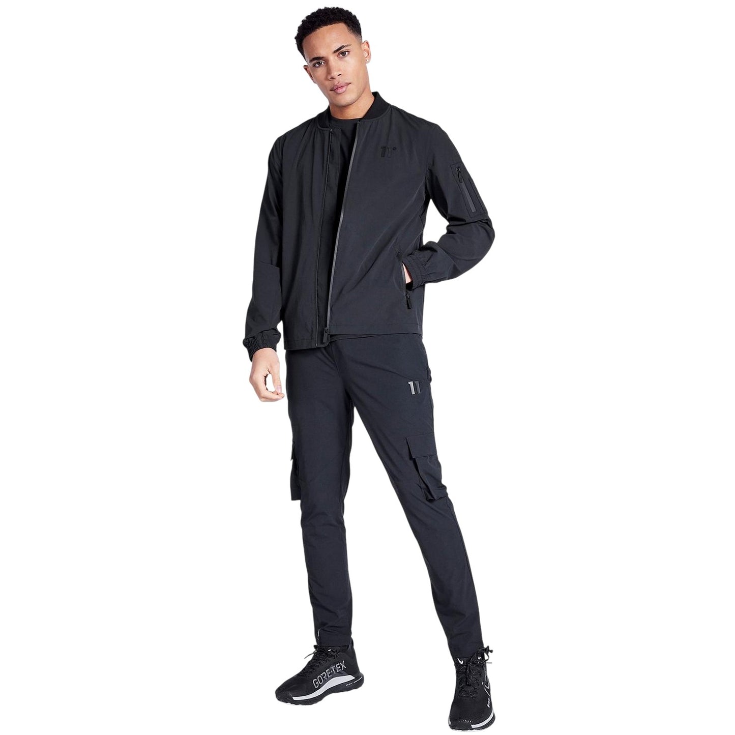 Black - Lifestyle - 11 Degrees Mens Krypton Logo Full Zip Bomber Jacket