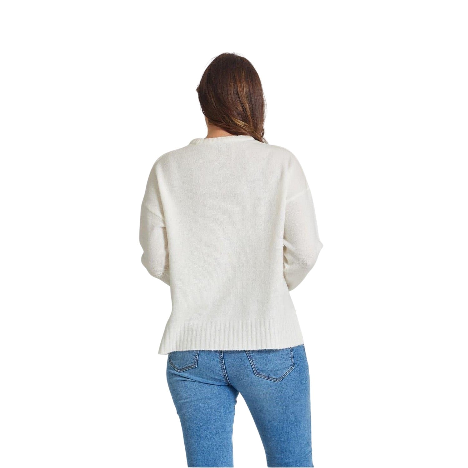 Cream - Back - Be You Womens-Ladies Pocket Crew Neck Sweater Top