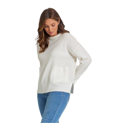 Cream - Side - Be You Womens-Ladies Pocket Crew Neck Sweater Top