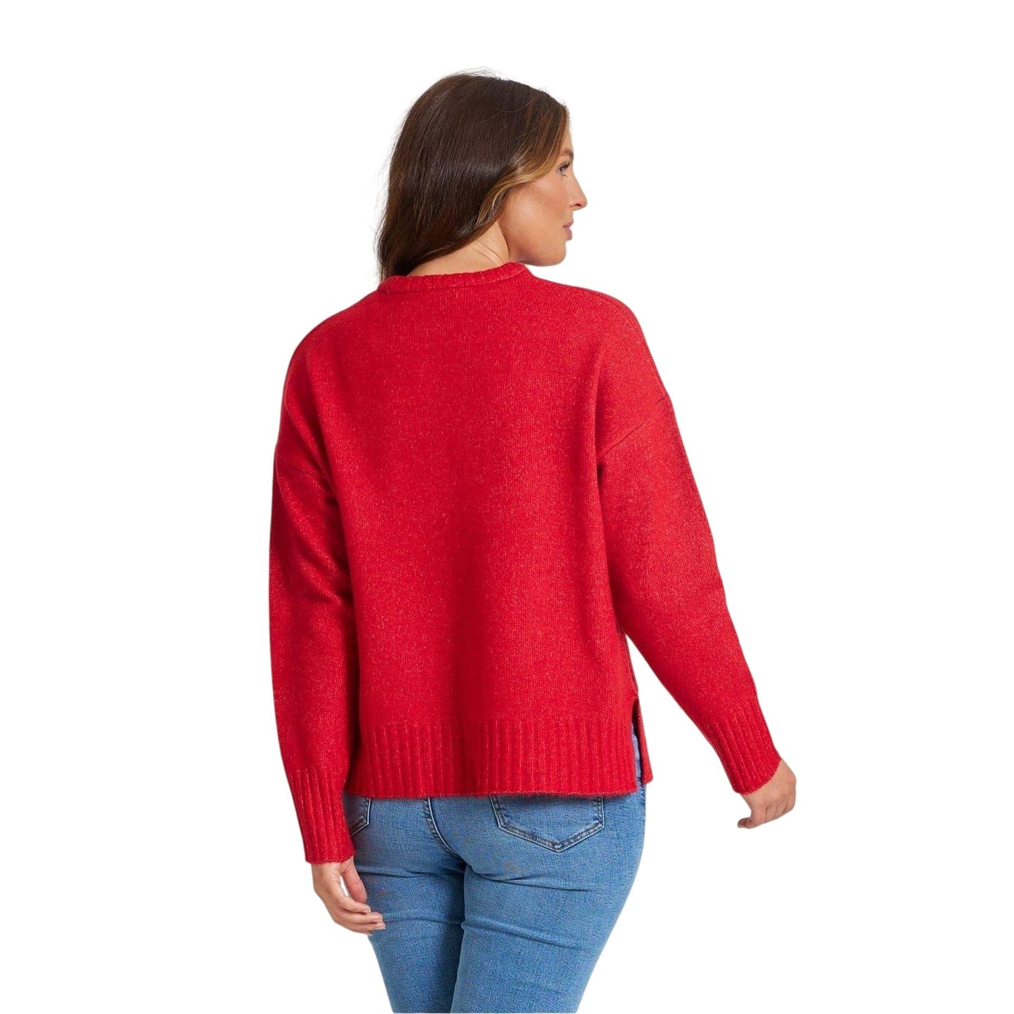 Red - Back - Be You Womens-Ladies Pocket Crew Neck Sweater Top