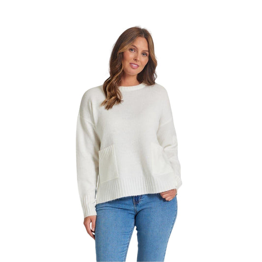 Cream - Front - Be You Womens-Ladies Pocket Crew Neck Sweater Top