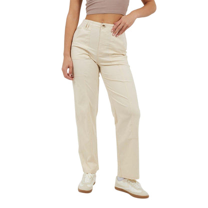 Cream - Front - Brave Soul Womens-Ladies High Rise Combat Trousers