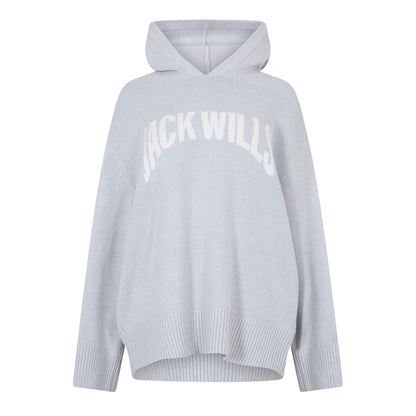 Grey Marl - Front - Jack Wills Womens-Ladies Logo Drop Shoulder Long-Sleeved Hoodie