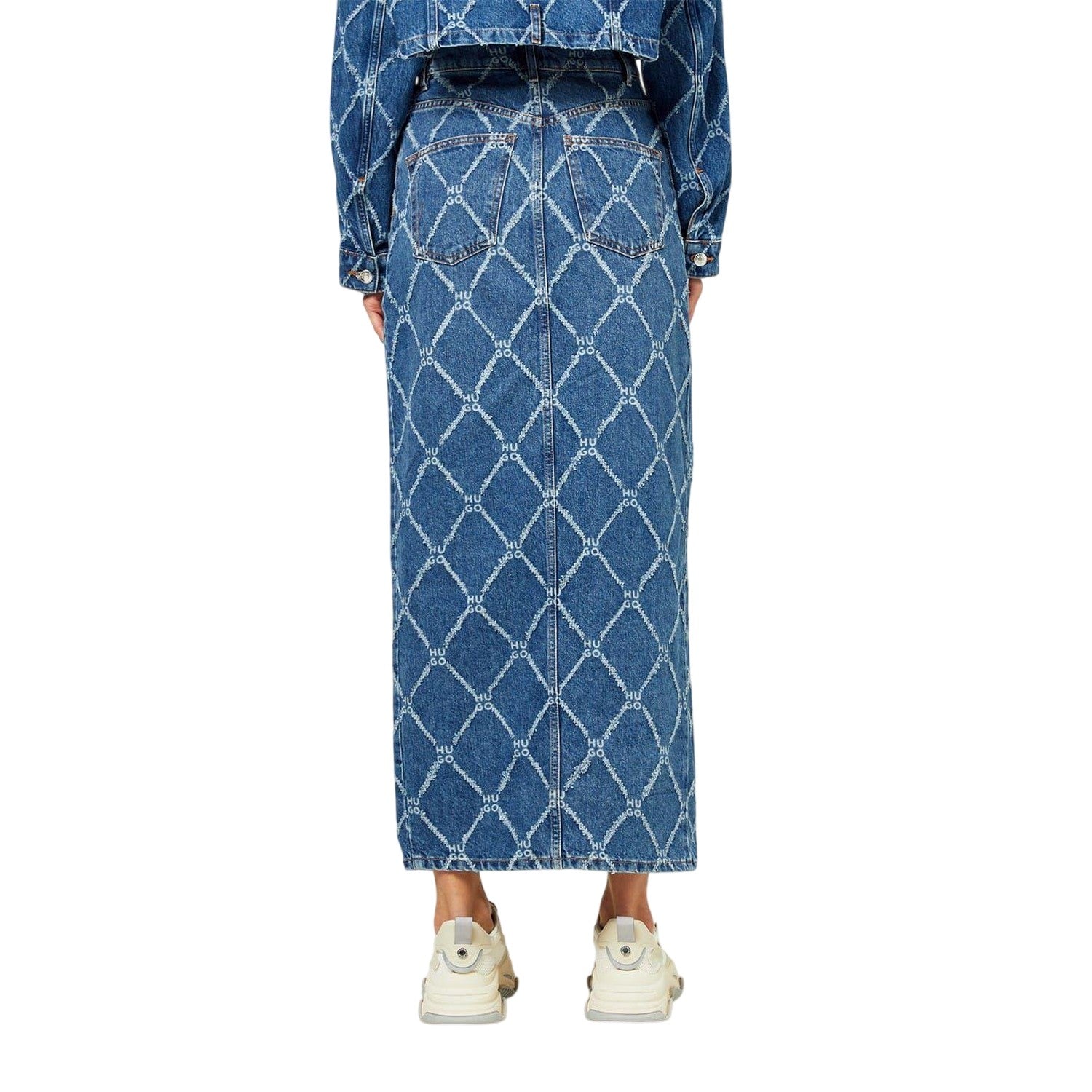 Blue - Back - Hugo Womens-Ladies Denim Slim Maxi Skirt