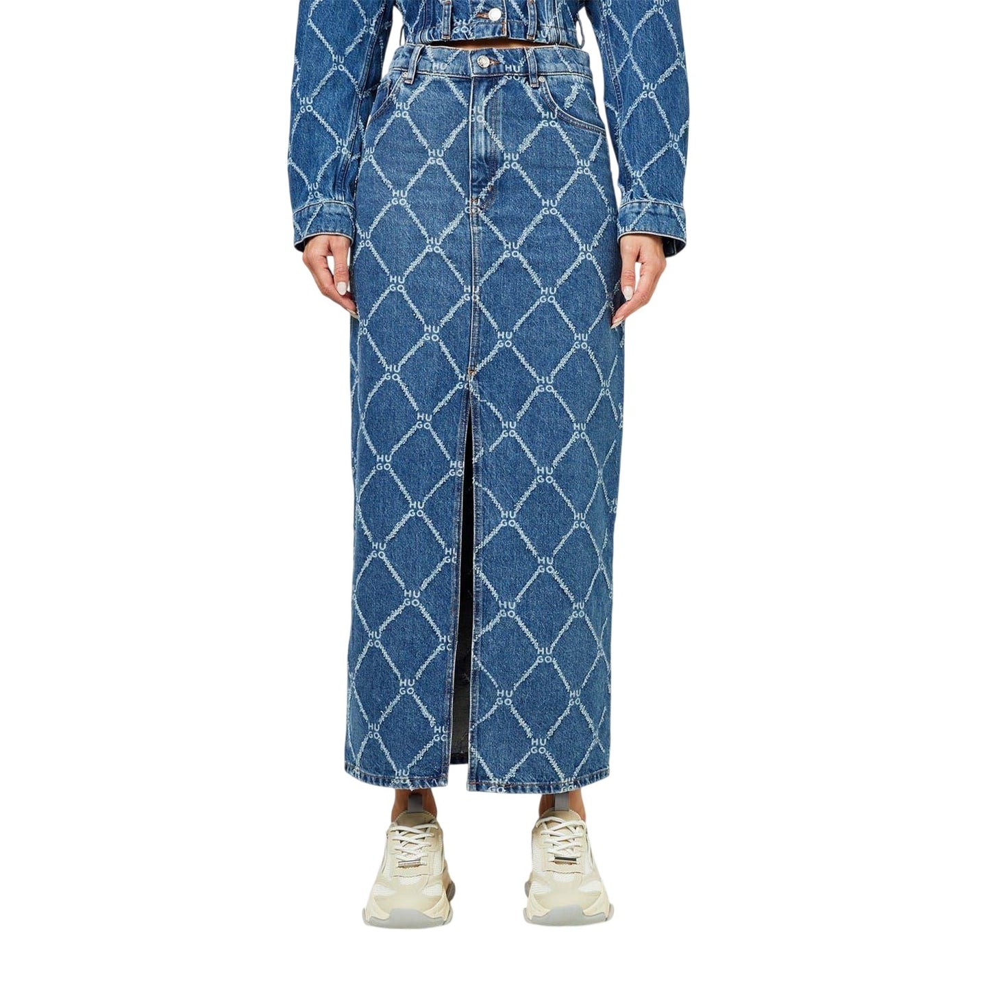 Blue - Side - Hugo Womens-Ladies Denim Slim Maxi Skirt
