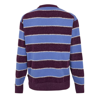 Purple-Blue - Back - Boss Mens Striped Sweater Top