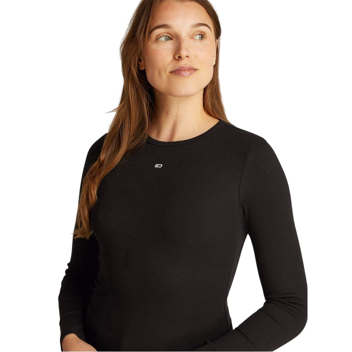 Black - Side - Tommy Jeans Womens-Ladies Slim Long-Sleeved T-Shirt