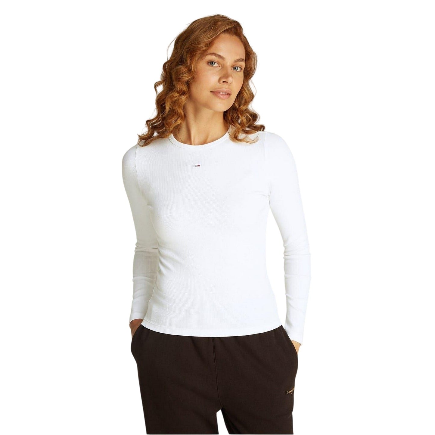 White - Side - Tommy Jeans Womens-Ladies Slim Long-Sleeved T-Shirt
