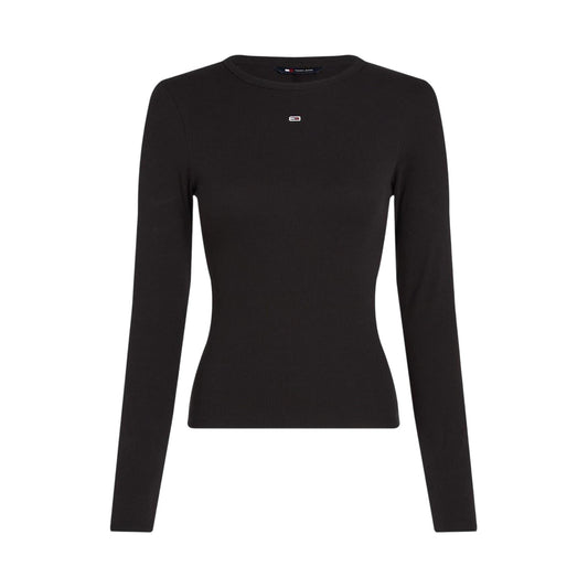 Black - Front - Tommy Jeans Womens-Ladies Slim Long-Sleeved T-Shirt