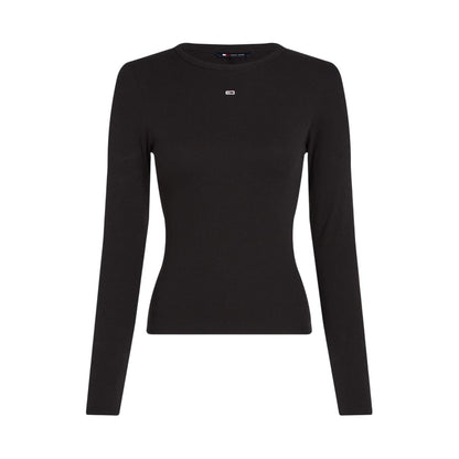 Black - Front - Tommy Jeans Womens-Ladies Slim Long-Sleeved T-Shirt