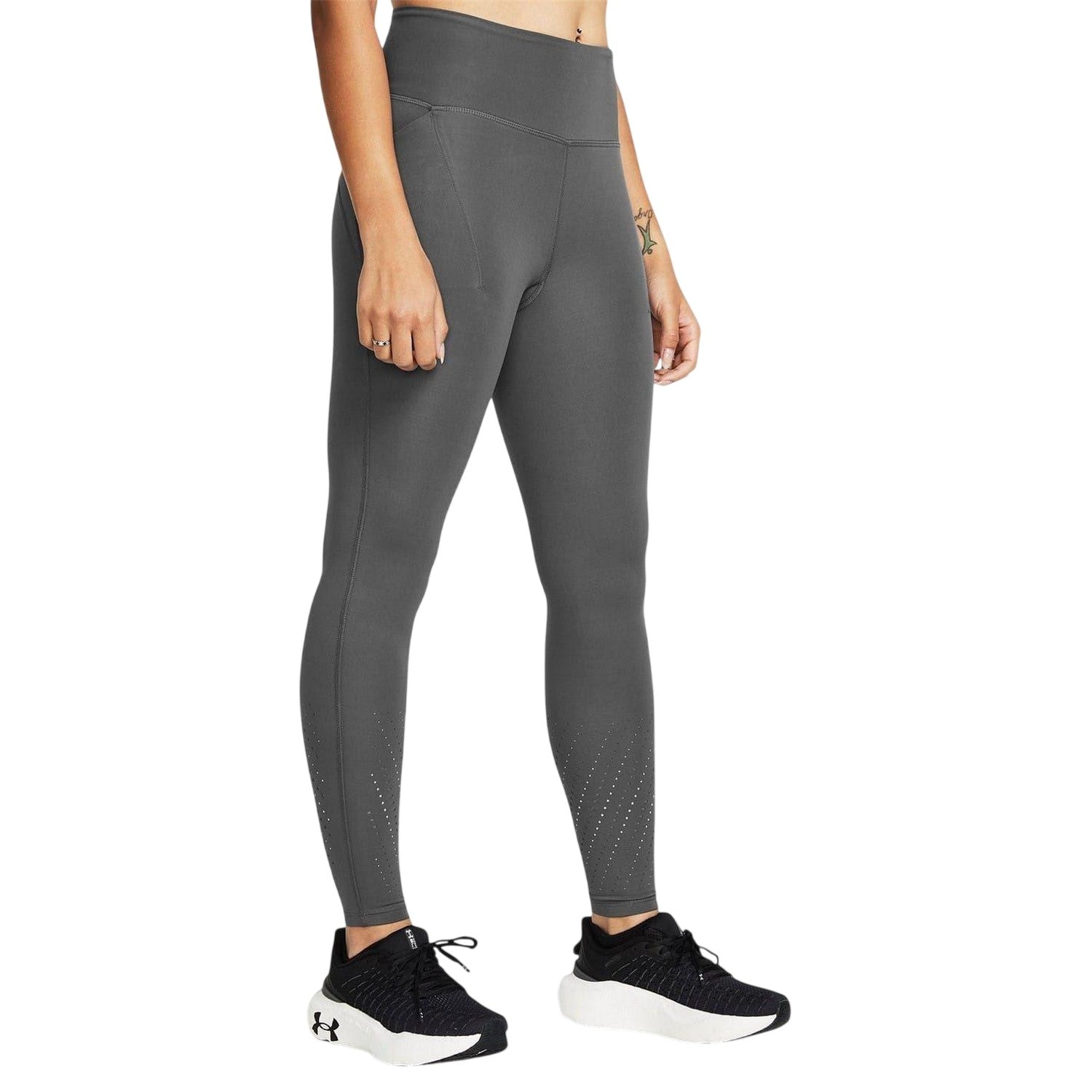Grey - Side - Under Armour Womens-Ladies Launch Elite Fitted Running Tights
