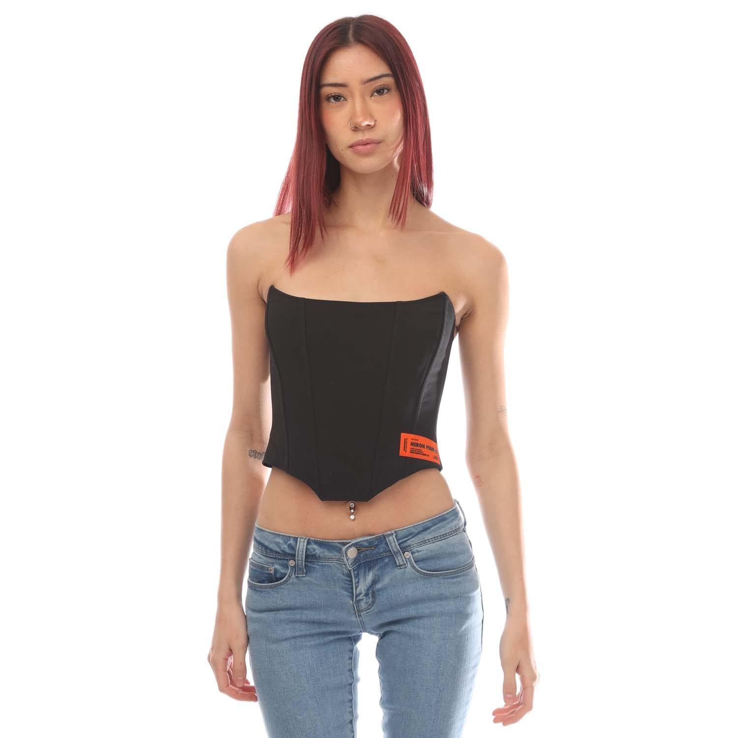 Black - Front - Heron Preston Womens-Ladies Zipped Corset Top
