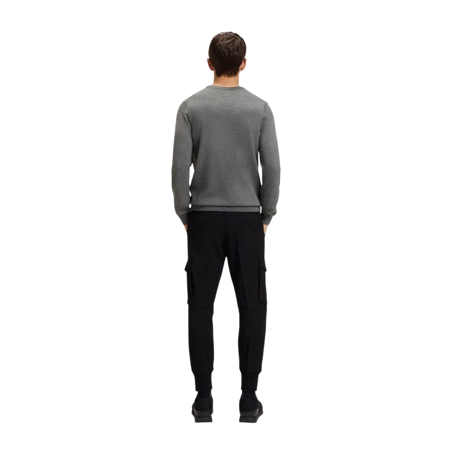Grey - Back - Hugo Boss Mens San Cedric-M1 Crew Neck Jumper