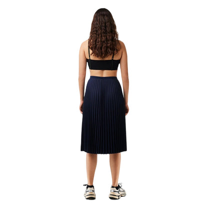 Navy Blue - Back - Lacoste Womens-Ladies Pleated Polyester Midi Skirt