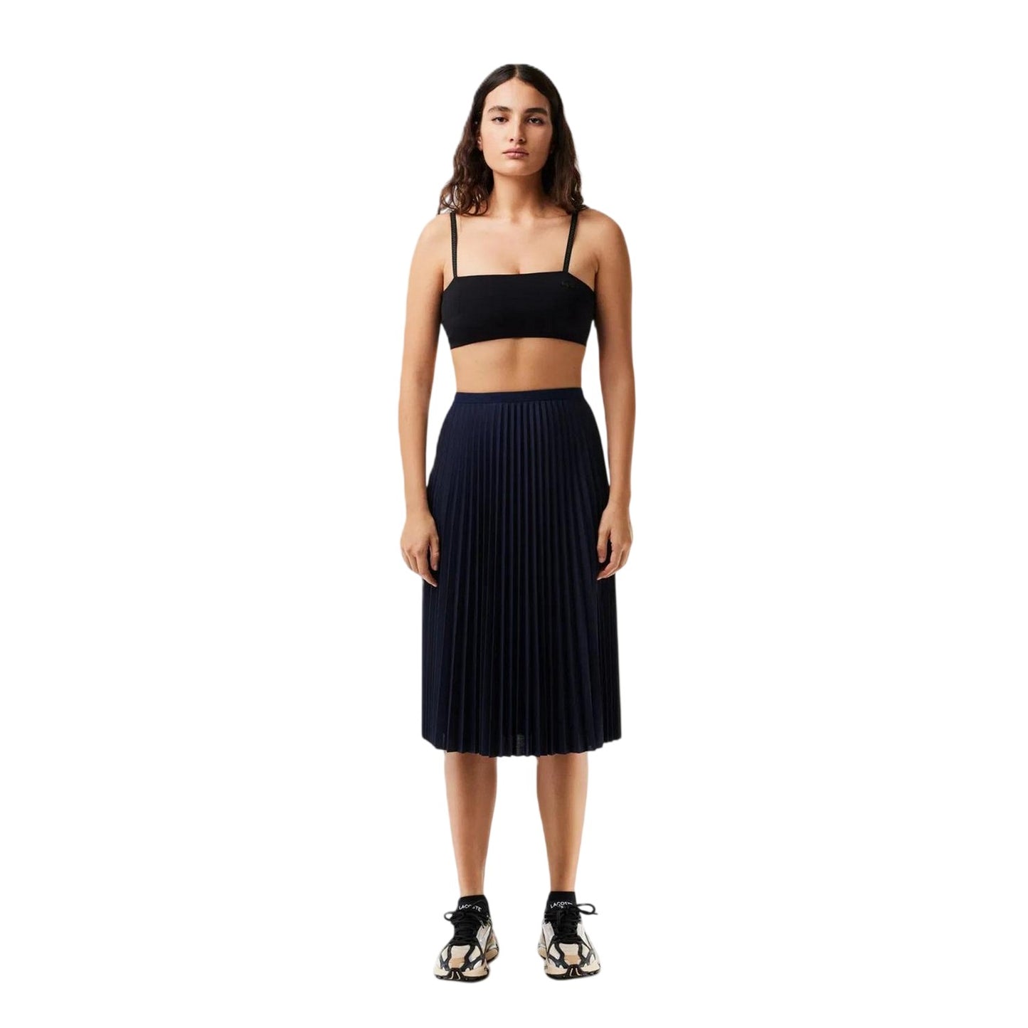 Navy Blue - Front - Lacoste Womens-Ladies Pleated Polyester Midi Skirt