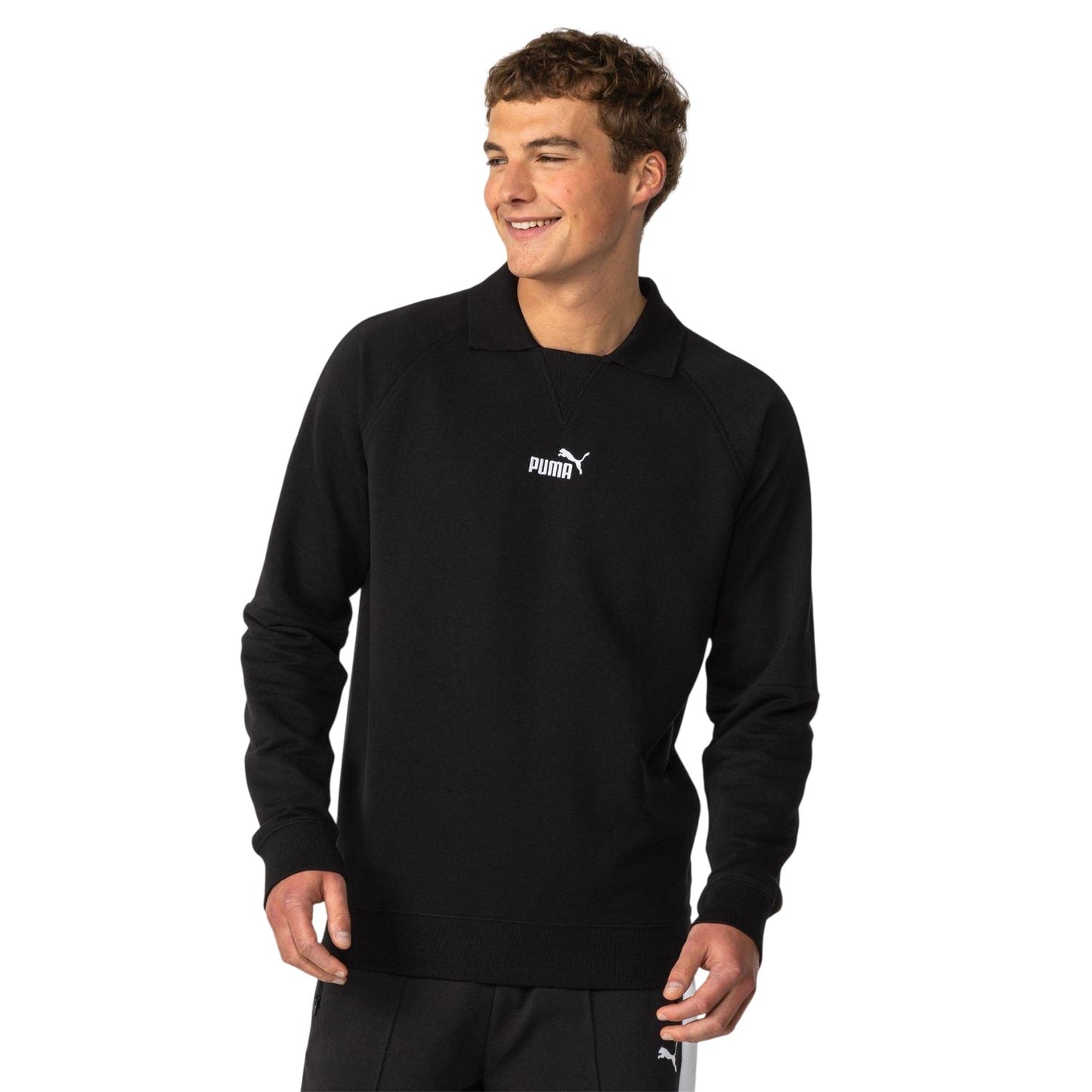 Black - Side - Puma Mens Logo Crew Neck Sweatshirt