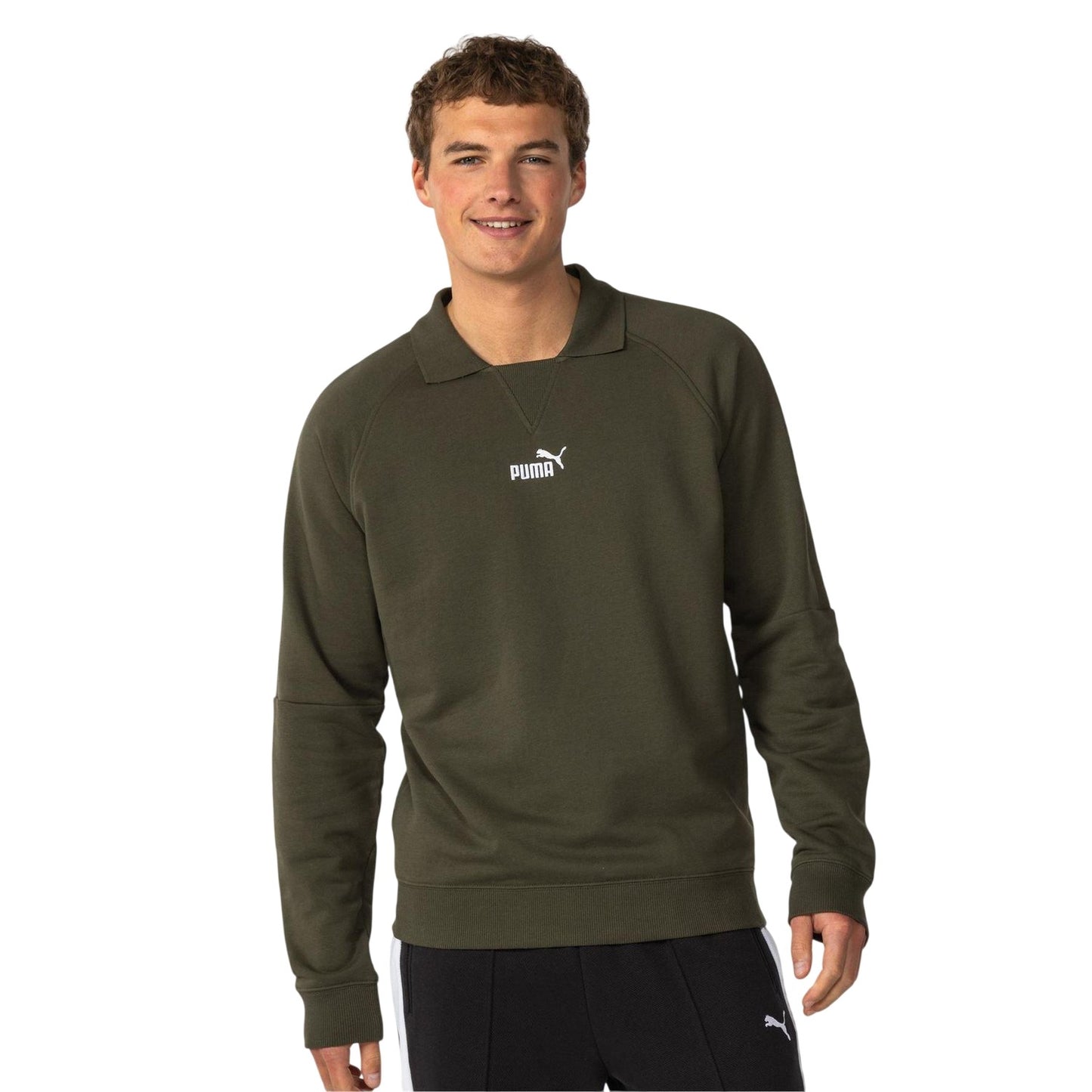 Khaki - Front - Puma Mens Logo Crew Neck Sweatshirt