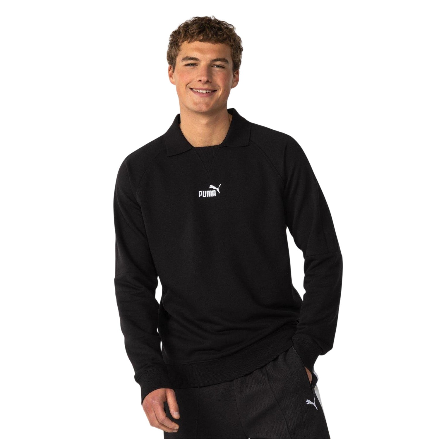 Black - Front - Puma Mens Logo Crew Neck Sweatshirt