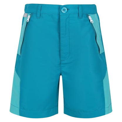 Enamel Blue-Turquoise - Front - Regatta Childrens-Kids Sorcer Colour Block Shorts