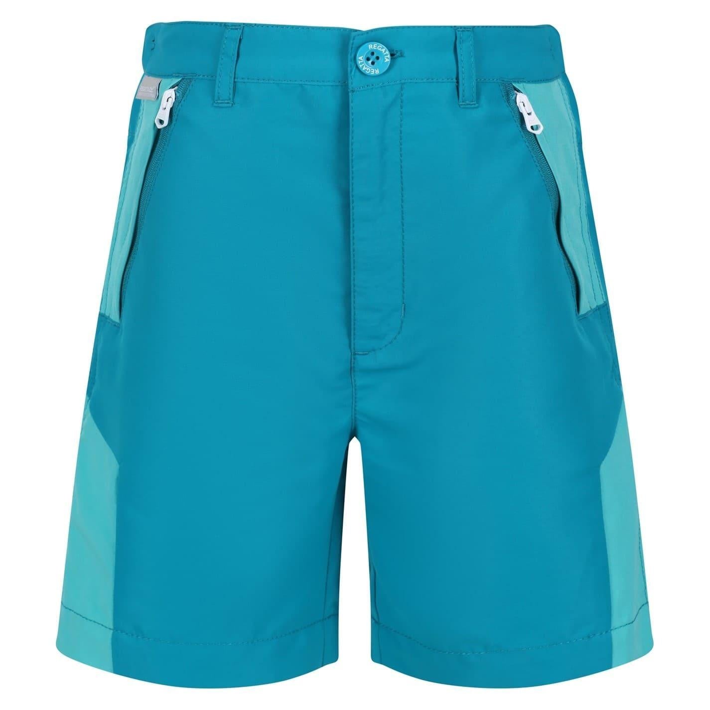 Enamel Blue-Turquoise Blue - Front - Regatta Childrens-Kids Sorcer Colour Block Shorts