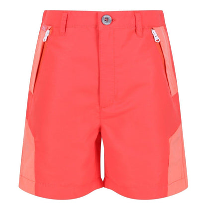 Neon Peach-Fuchsia - Front - Regatta Childrens-Kids Sorcer Colour Block Shorts