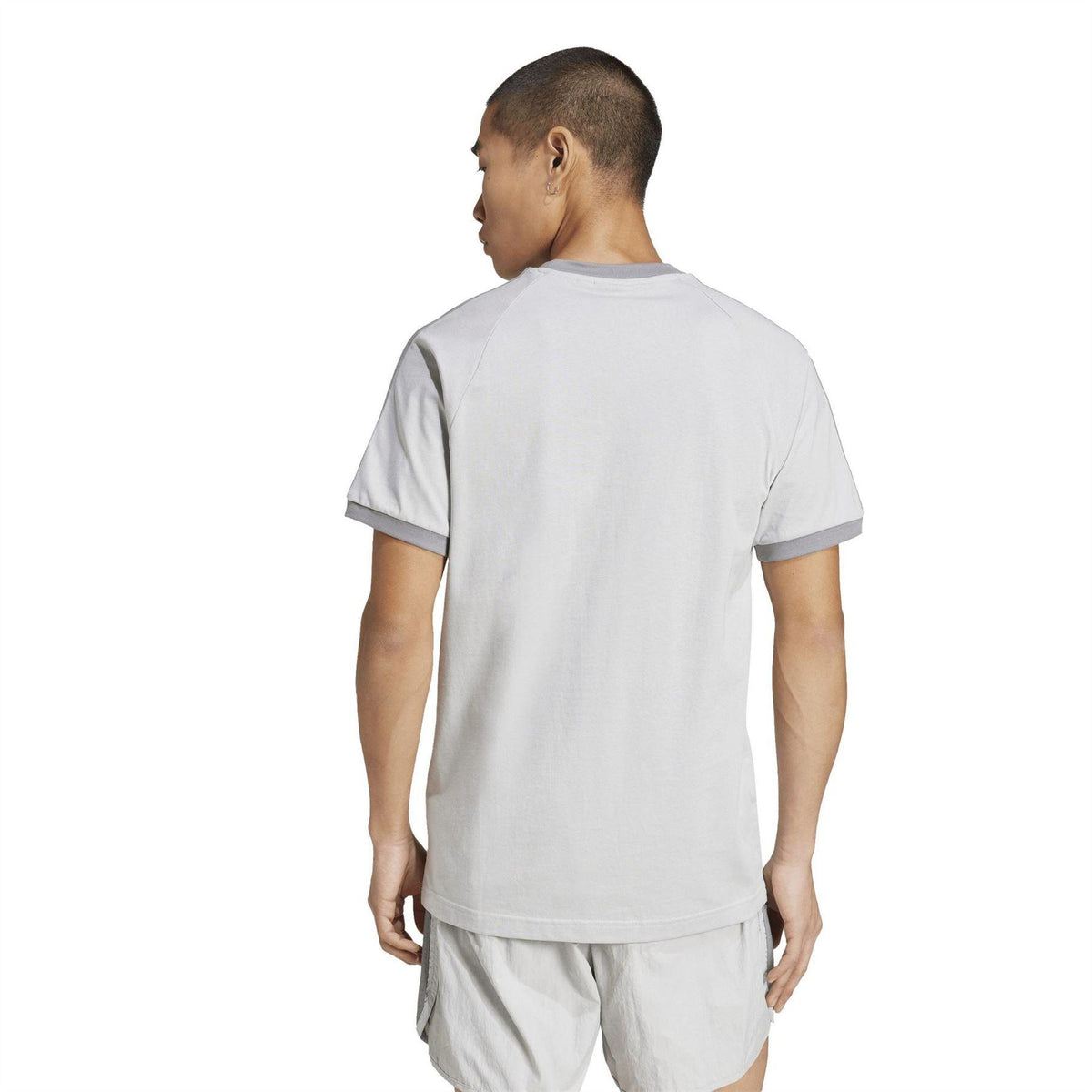 Grey - Back - Adidas Mens 3 Stripes Cotton T-Shirt