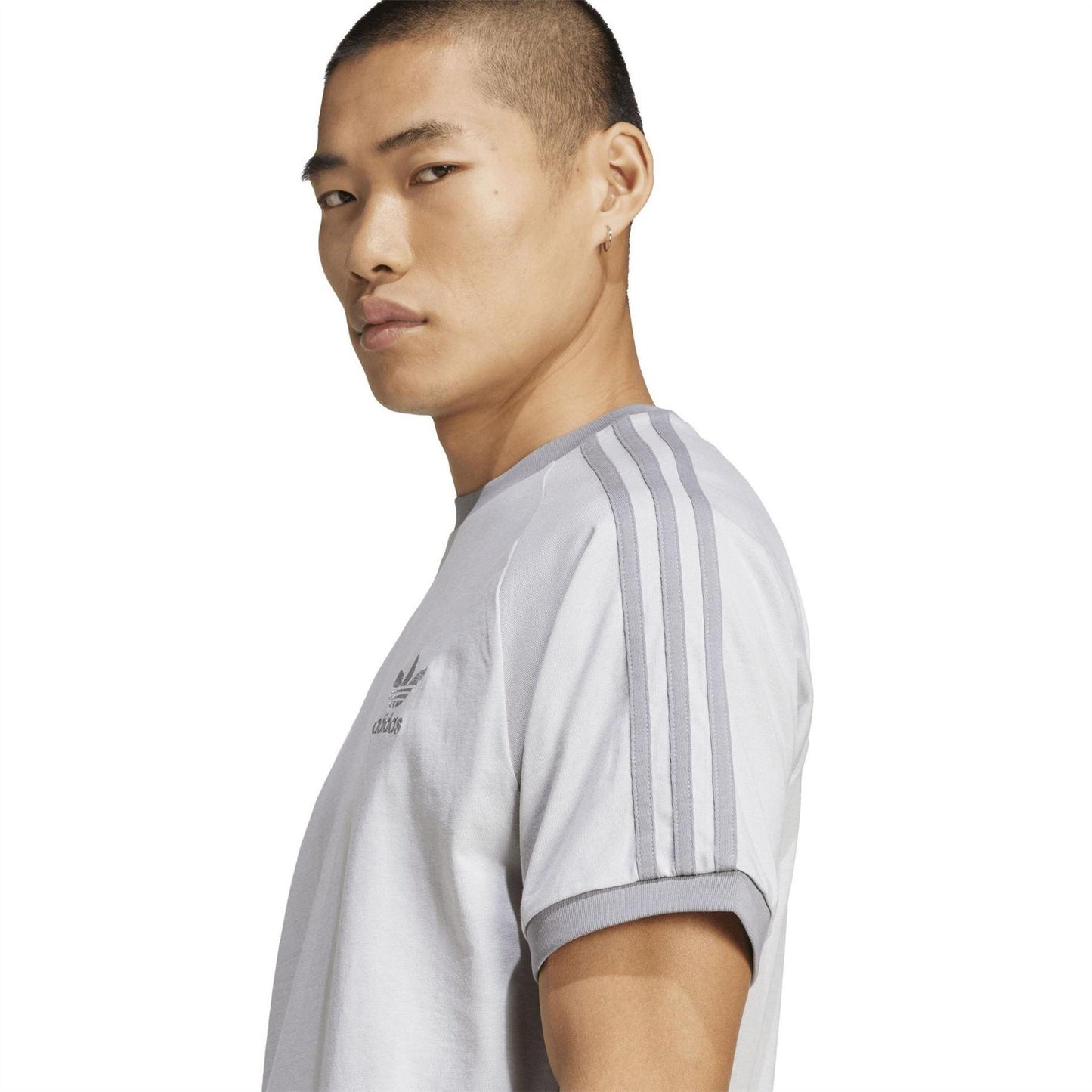Grey - Side - Adidas Mens 3 Stripes Cotton T-Shirt
