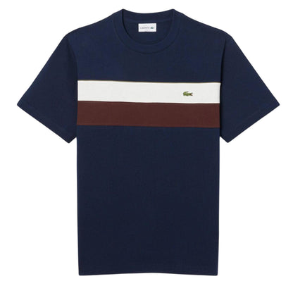 Navy - Front - Lacoste Mens Striped Regular T-Shirt