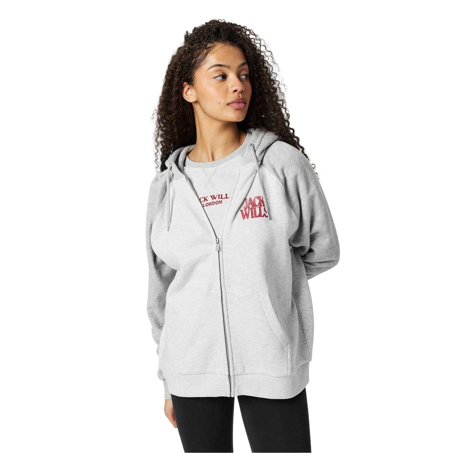 Light Heather - Side - Jack Wills Womens-Ladies Colour Block Raglan Full Zip Hoodie