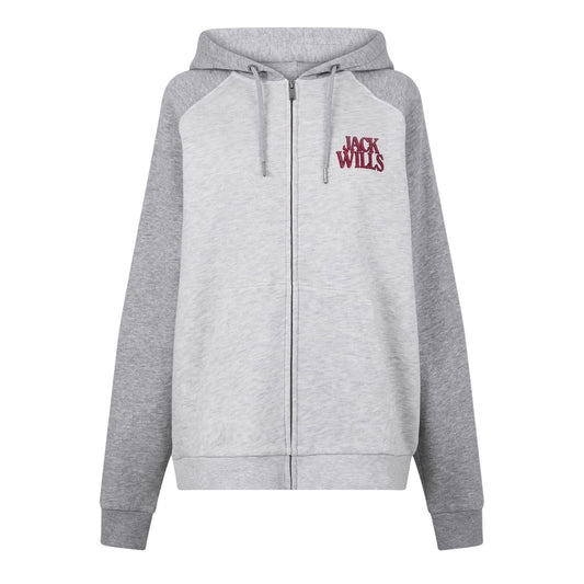 Light Heather - Front - Jack Wills Womens-Ladies Colour Block Raglan Full Zip Hoodie