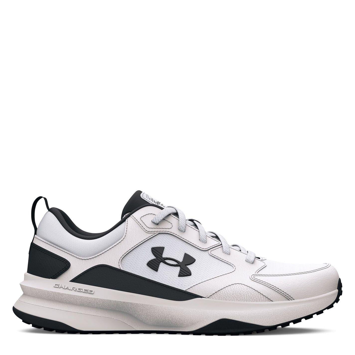 White-Black - Front - Under Armour Mens Charged Edge Leather Trainers