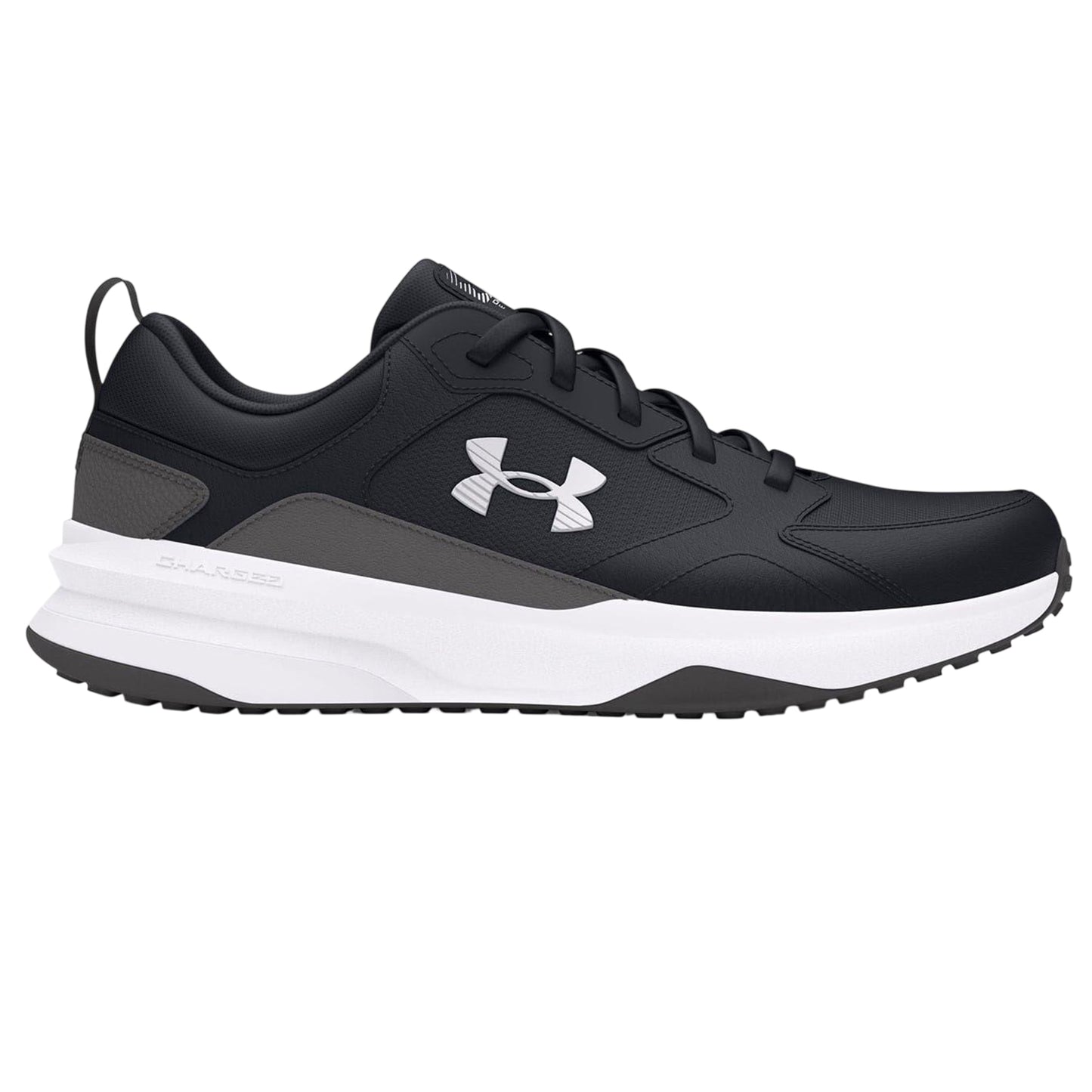 Black-Grey-White - Front - Under Armour Mens Charged Edge Leather Trainers