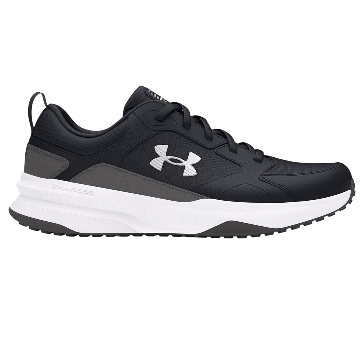 Black-Grey-White - Front - Under Armour Mens Charged Edge Leather Trainers