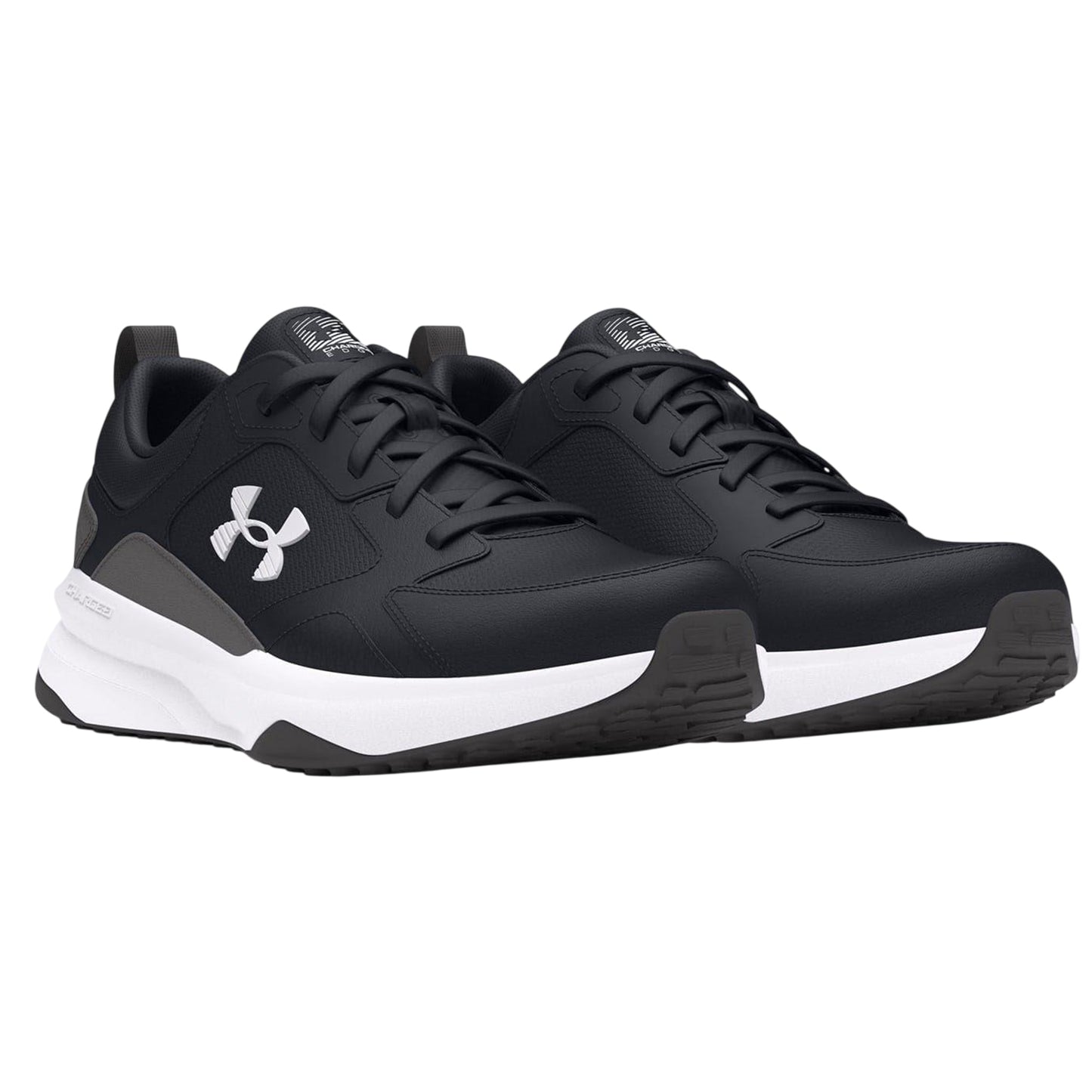 Black-Grey-White - Side - Under Armour Mens Charged Edge Leather Trainers