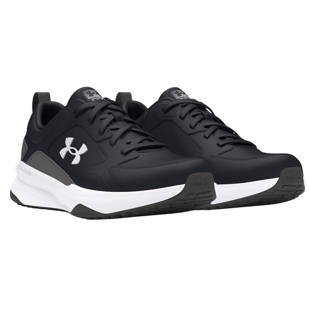 Black-Grey-White - Side - Under Armour Mens Charged Edge Leather Trainers