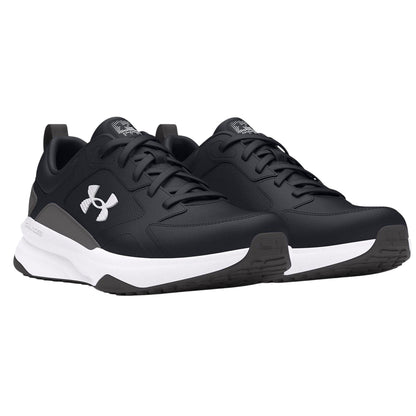 Black-Grey-White - Side - Under Armour Mens Charged Edge Leather Trainers