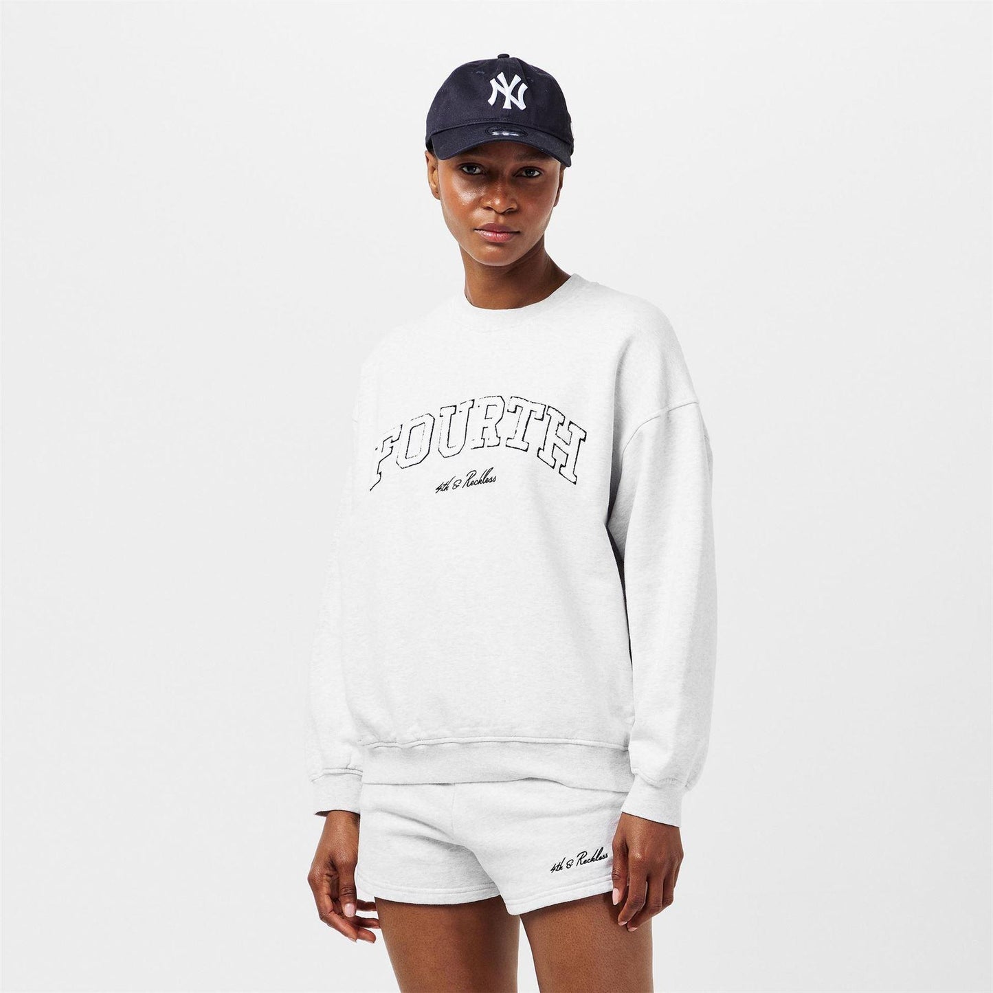 Light Grey - Side - 4th & Reckless Womens-Ladies Leon Logo Crew Neck Sweatshirt