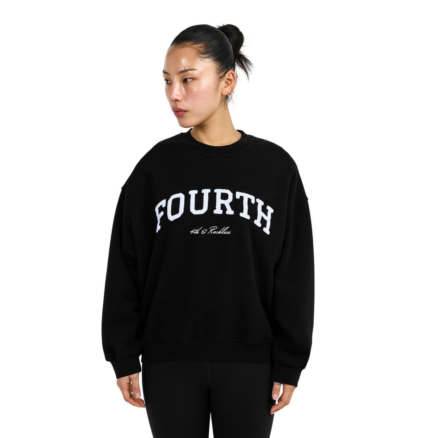Black - Side - 4th & Reckless Womens-Ladies Leon Logo Crew Neck Sweatshirt