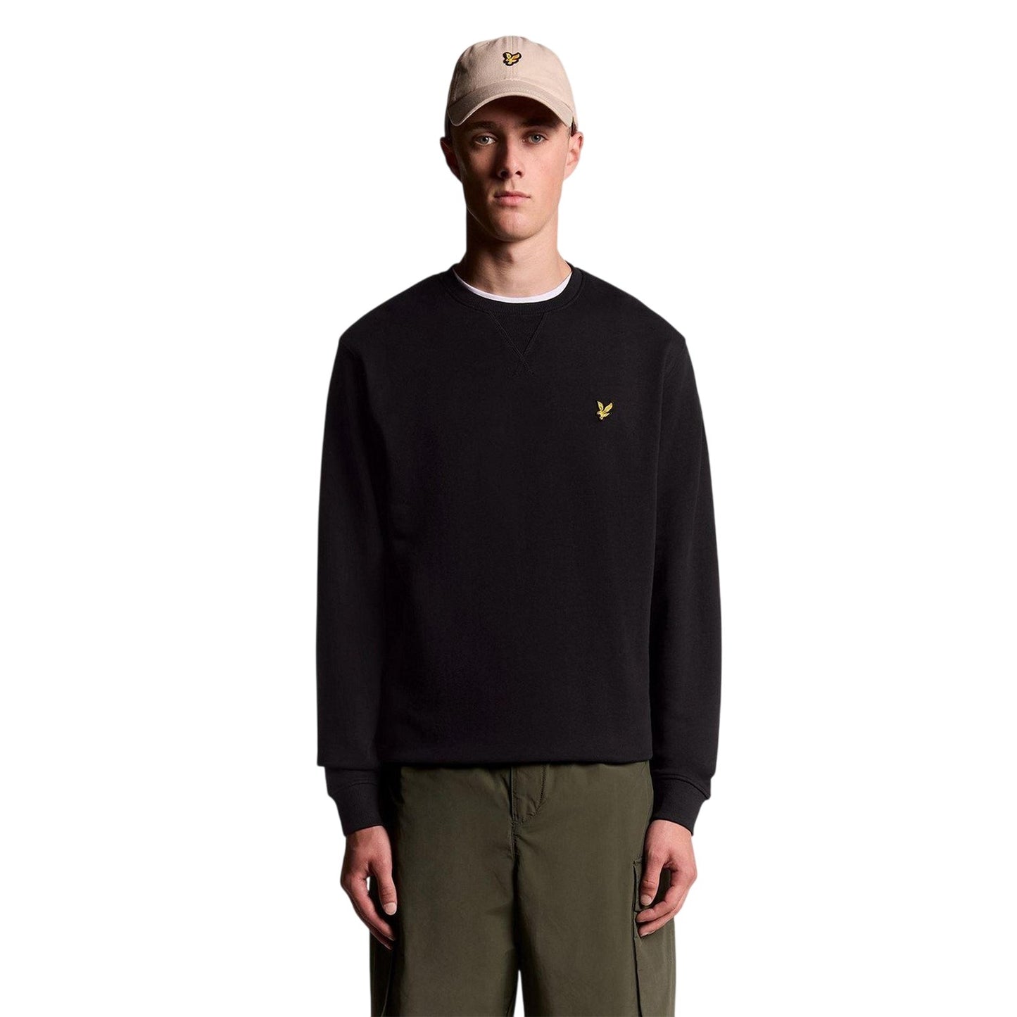 Jet Black - Front - Lyle & Scott Mens Crew Neck Relaxed Fit Sweatshirt