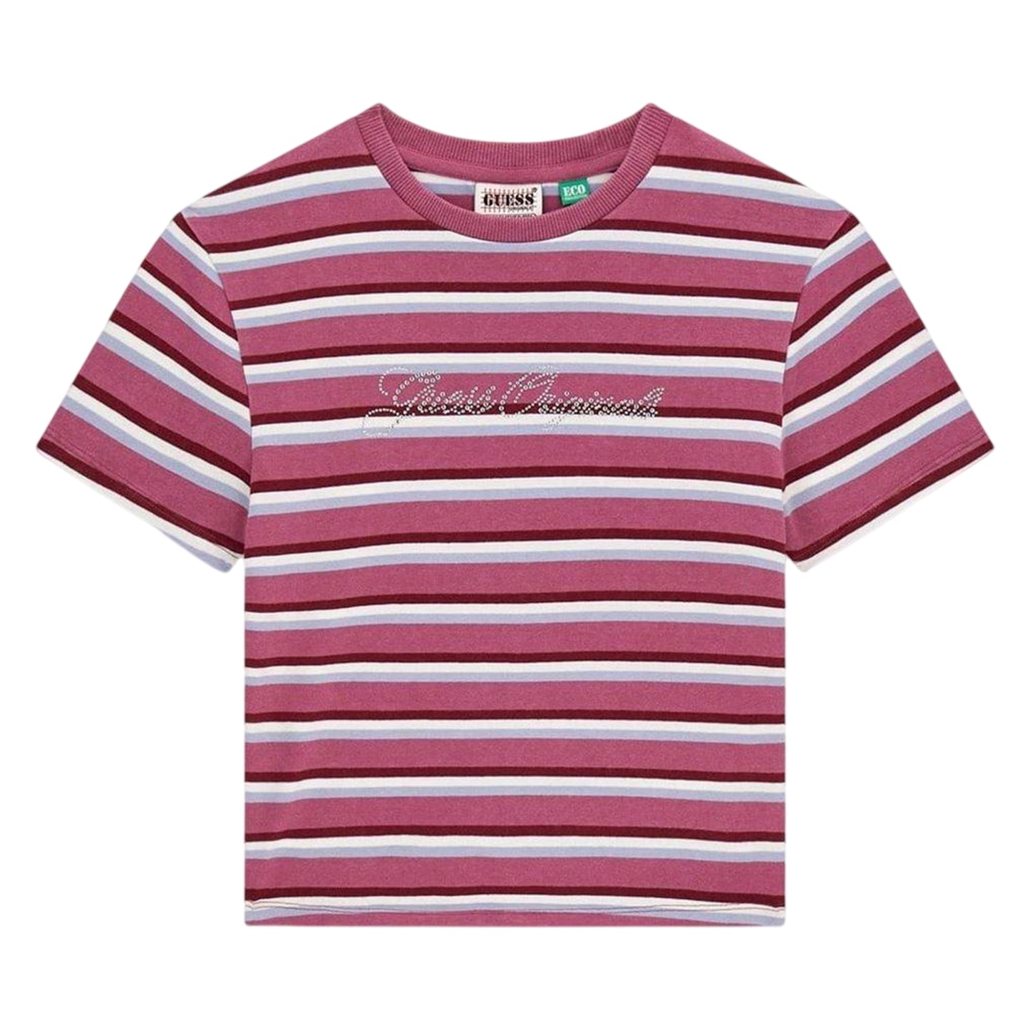 Purple Blush - Front - Guess Womens-Ladies Stripe T-Shirt