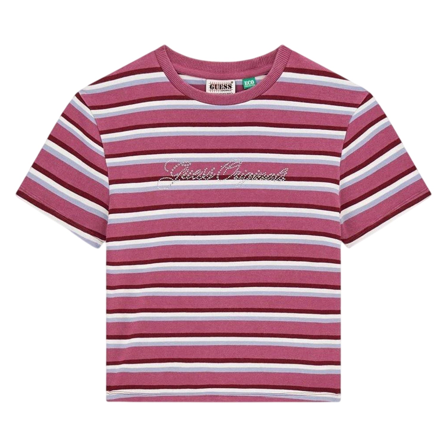 Purple Blush - Front - Guess Womens-Ladies Stripe T-Shirt