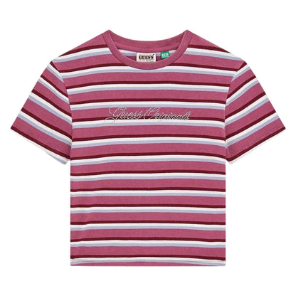 Purple Blush - Front - Guess Womens-Ladies Stripe T-Shirt