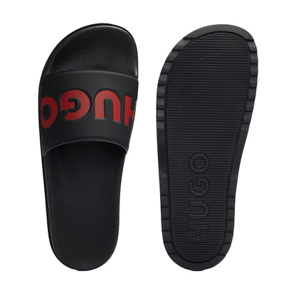 Black - Side - Hugo Womens-Ladies Open Toe Flat Slides