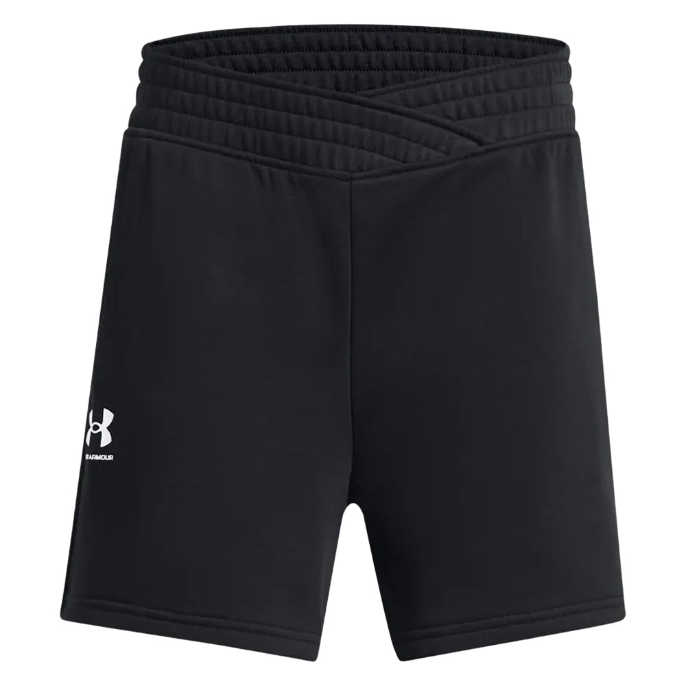 Black - Front - Under Armour Girls Rival Terry Cross Front Shorts