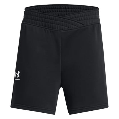 Black - Front - Under Armour Girls Rival Terry Cross Front Shorts