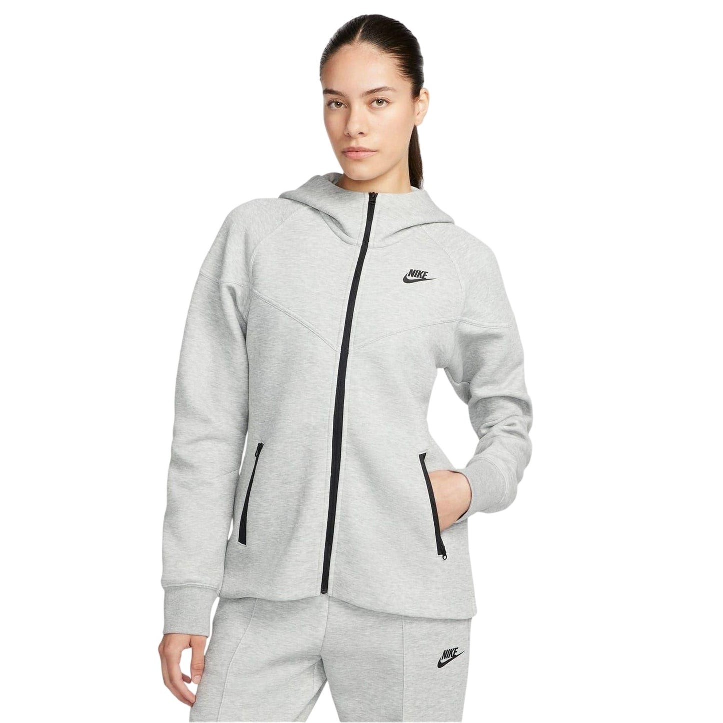 Grey - Front - Nike Womens-Ladies Windrunner Tech Fleece Full Zip Hoodie
