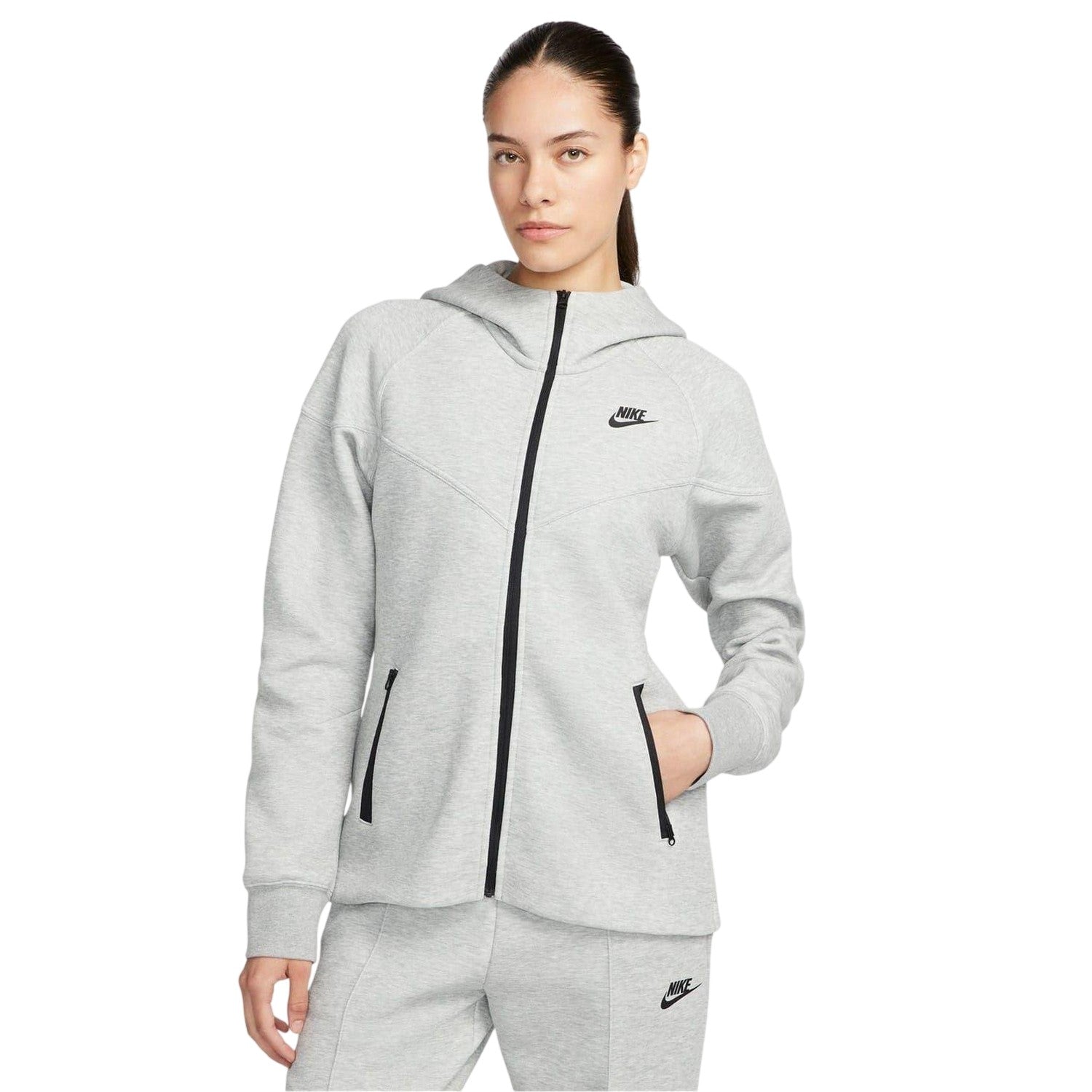 Grey - Front - Nike Womens-Ladies Windrunner Tech Fleece Full Zip Hoodie